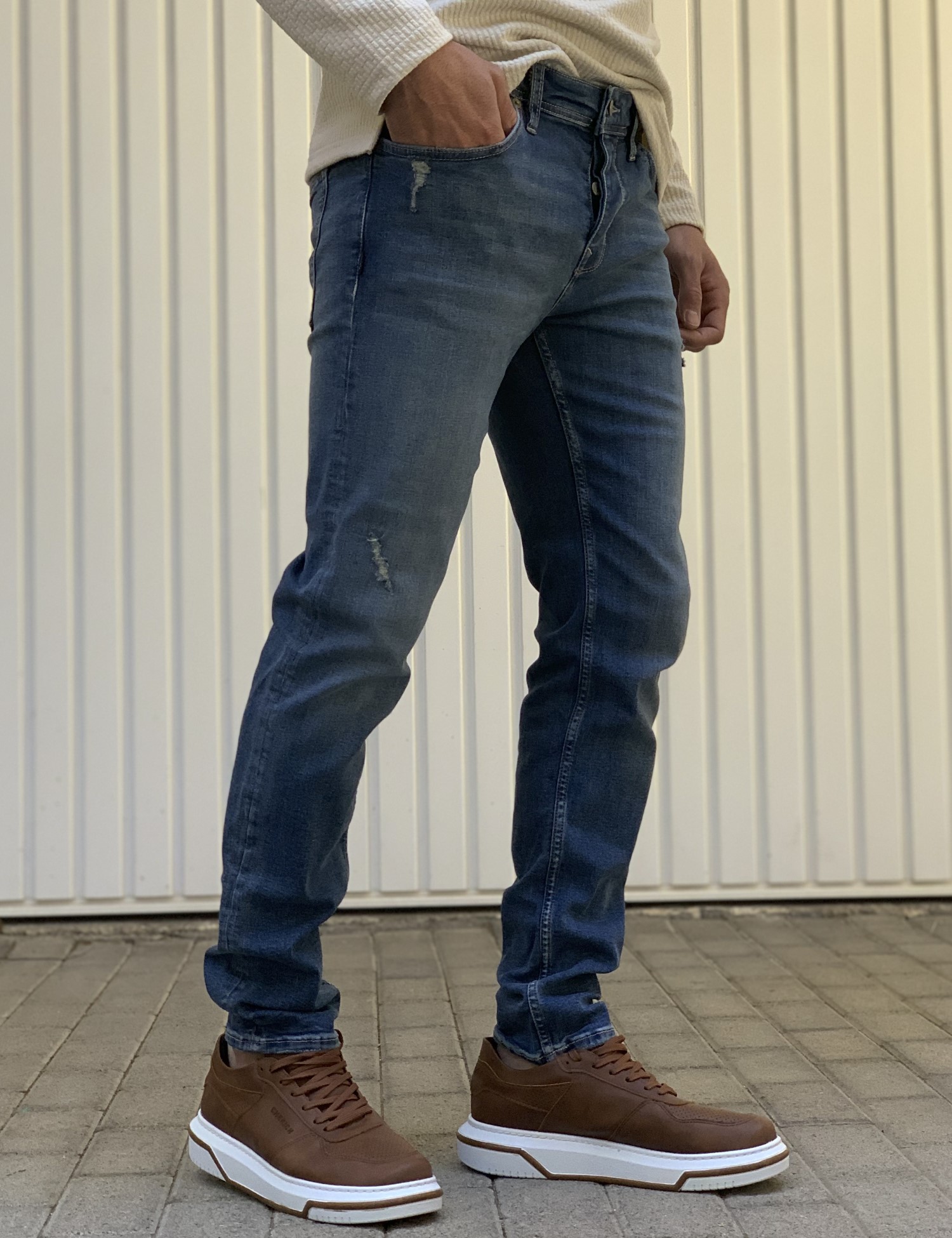 Ανδρικό Τζιν Παντελόνι Πλυμένο με Φθορές JM51082